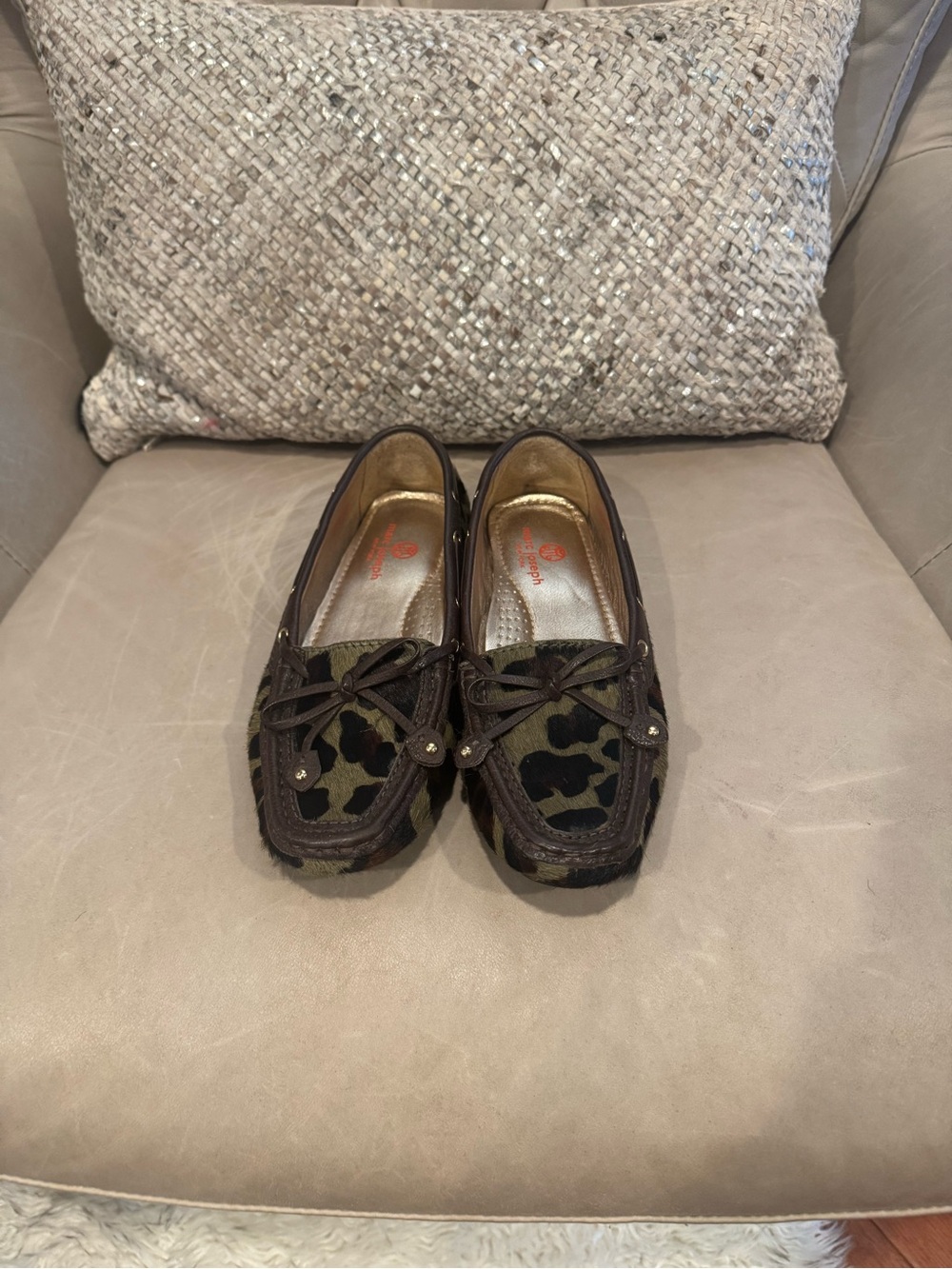 Leopard-Print Moccasin Loafers in Olive and Brown - Women's Flats